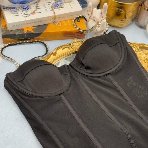 🆕 REBECCA VALLANCE 🧿 NWOT Eclipse Bodysuit, Black Mesh, Star Jewels, Sz US 6 - Picture 12 of 15